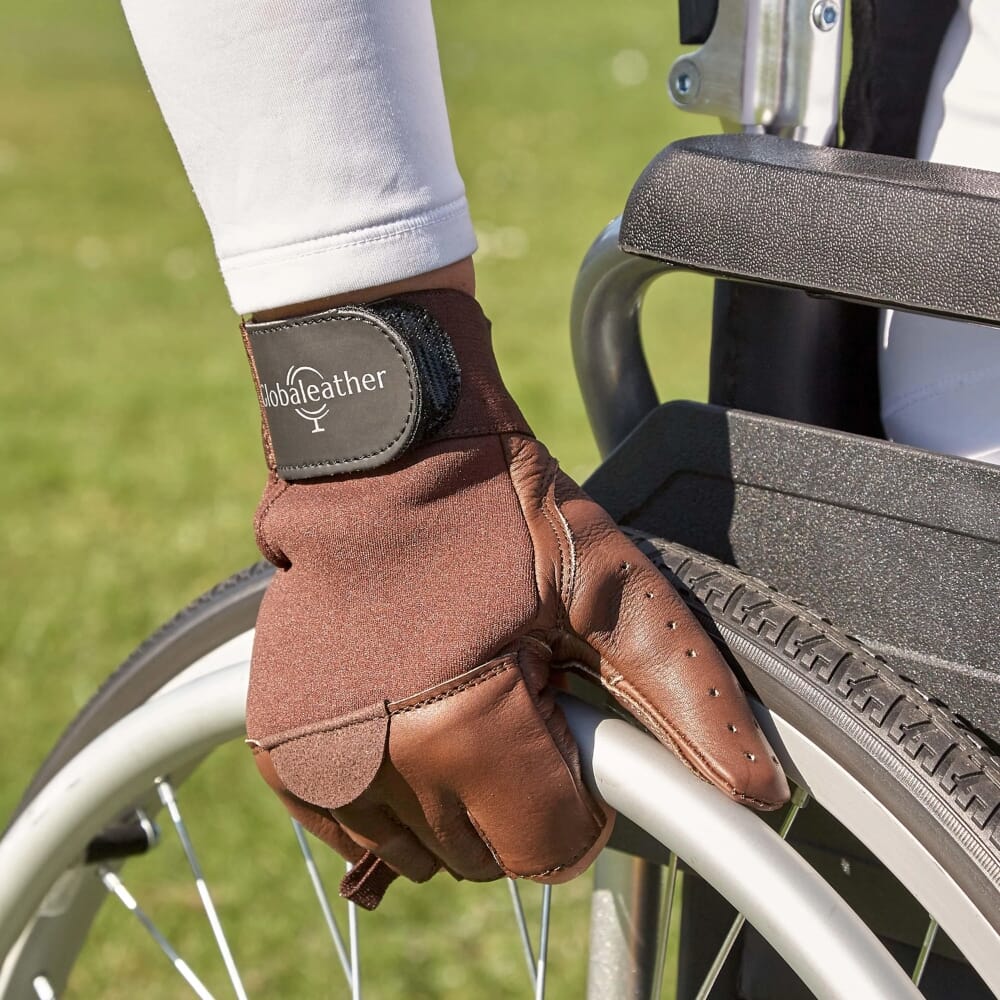 fingerless wheelchair gloves brown lifestyle