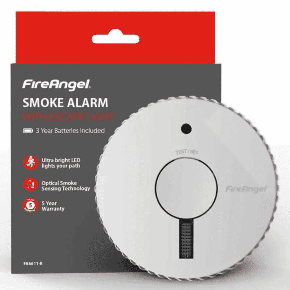 fireangel five year optical smoke alarm with escape light packaging