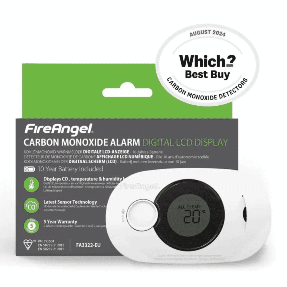 fireangel ten year digital carbon monoxide alarm with sealed for life battery packaging