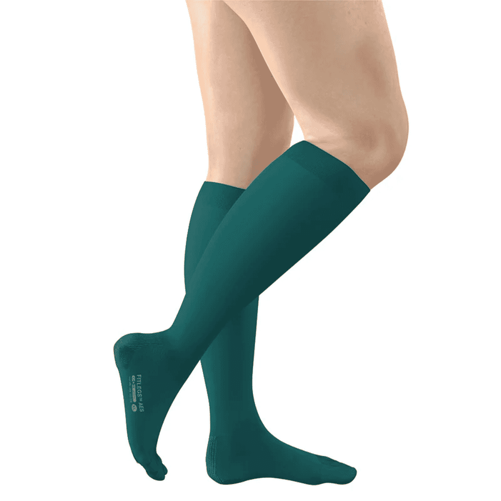 fitlegs open toe compression socks teal