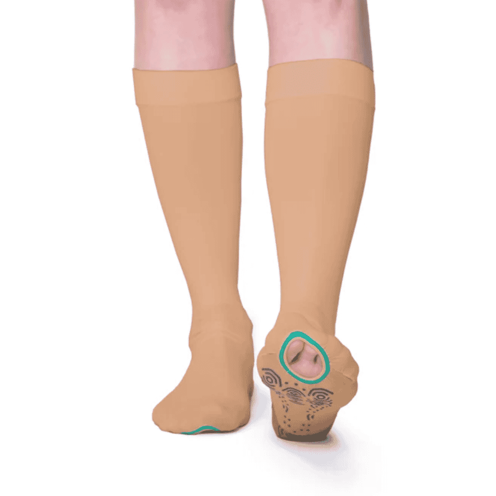 fitlegs open toe compression socks with grip soles beige front