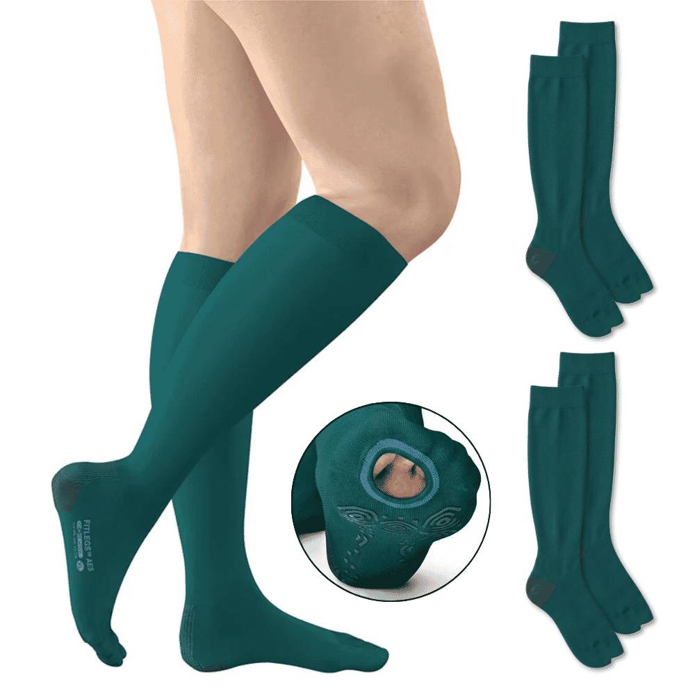 fitlegs open toe compression socks with grip soles teal 3 pairs