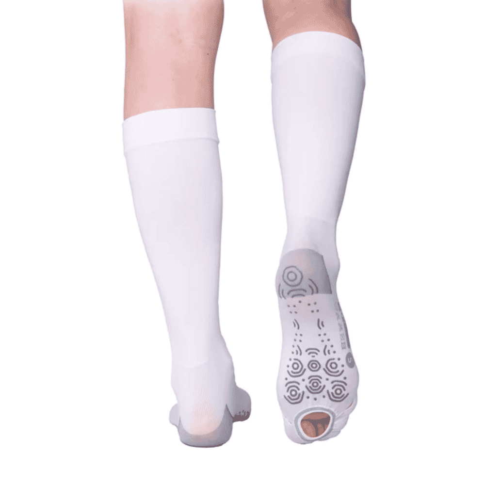 fitlegs open toe compression socks with grip soles white back