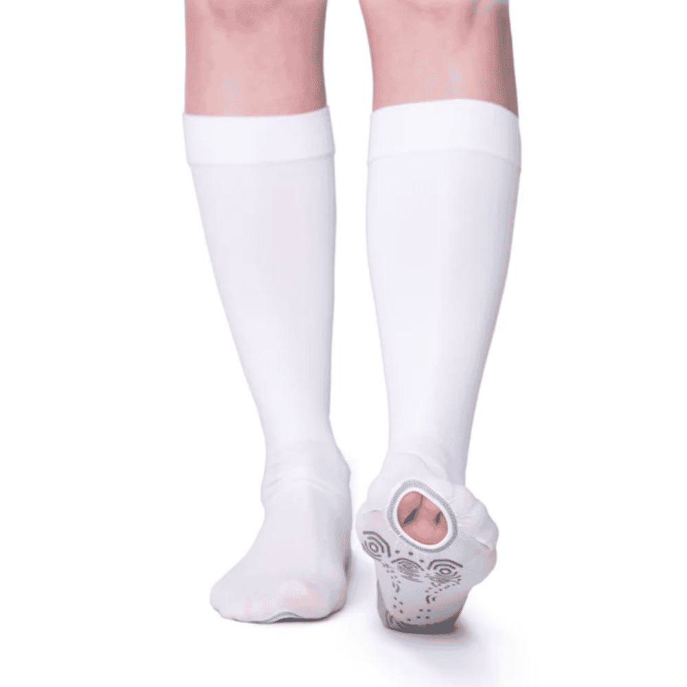 fitlegs open toe compression socks with grip soles white front