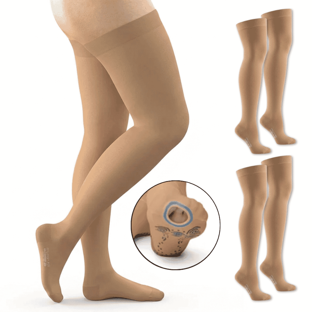 fitlegs open toe compression stockings with grip soles beige 3 pairs