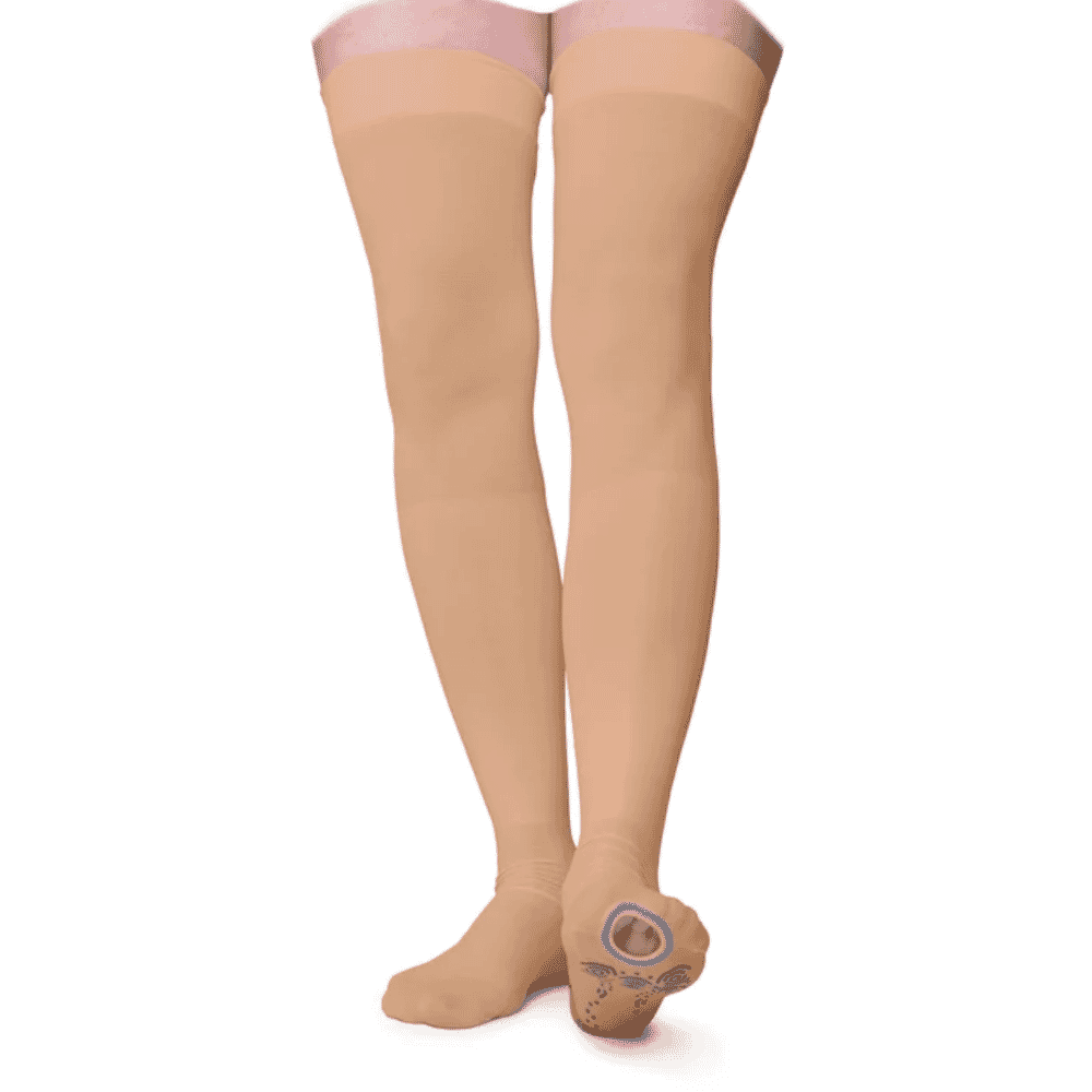 fitlegs open toe compression stockings with grip soles beige front