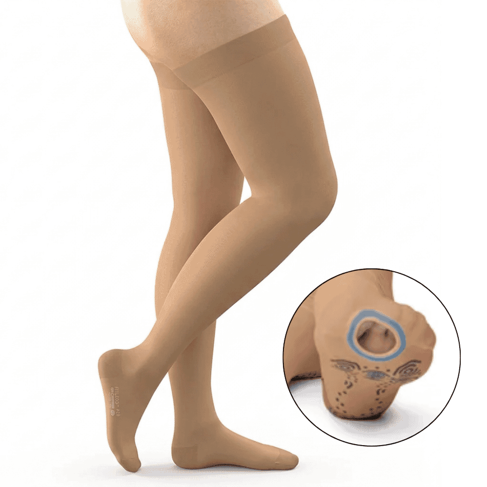 fitlegs open toe compression stockings with grip soles beige