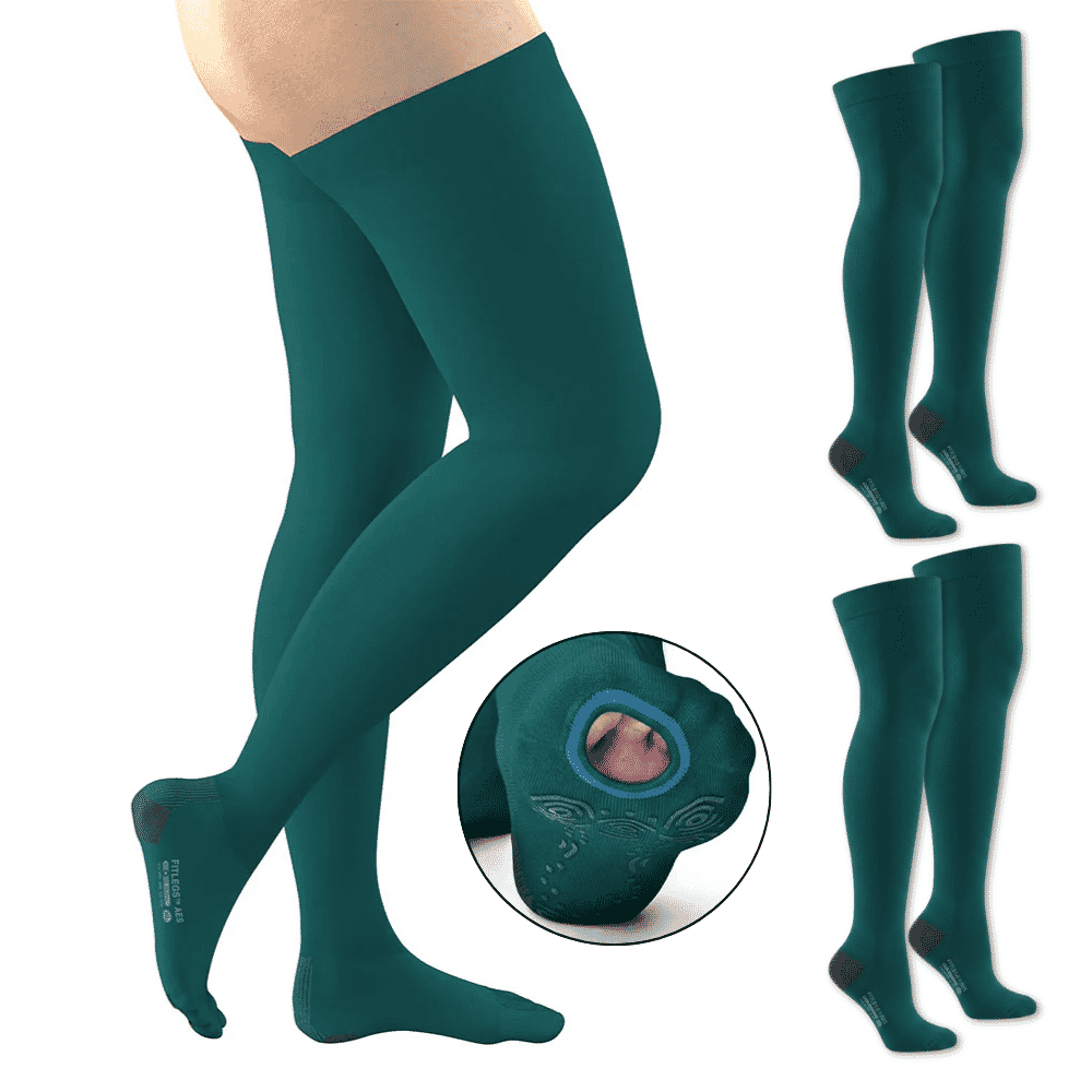 fitlegs open toe compression stockings with grip soles teal 3 pairs