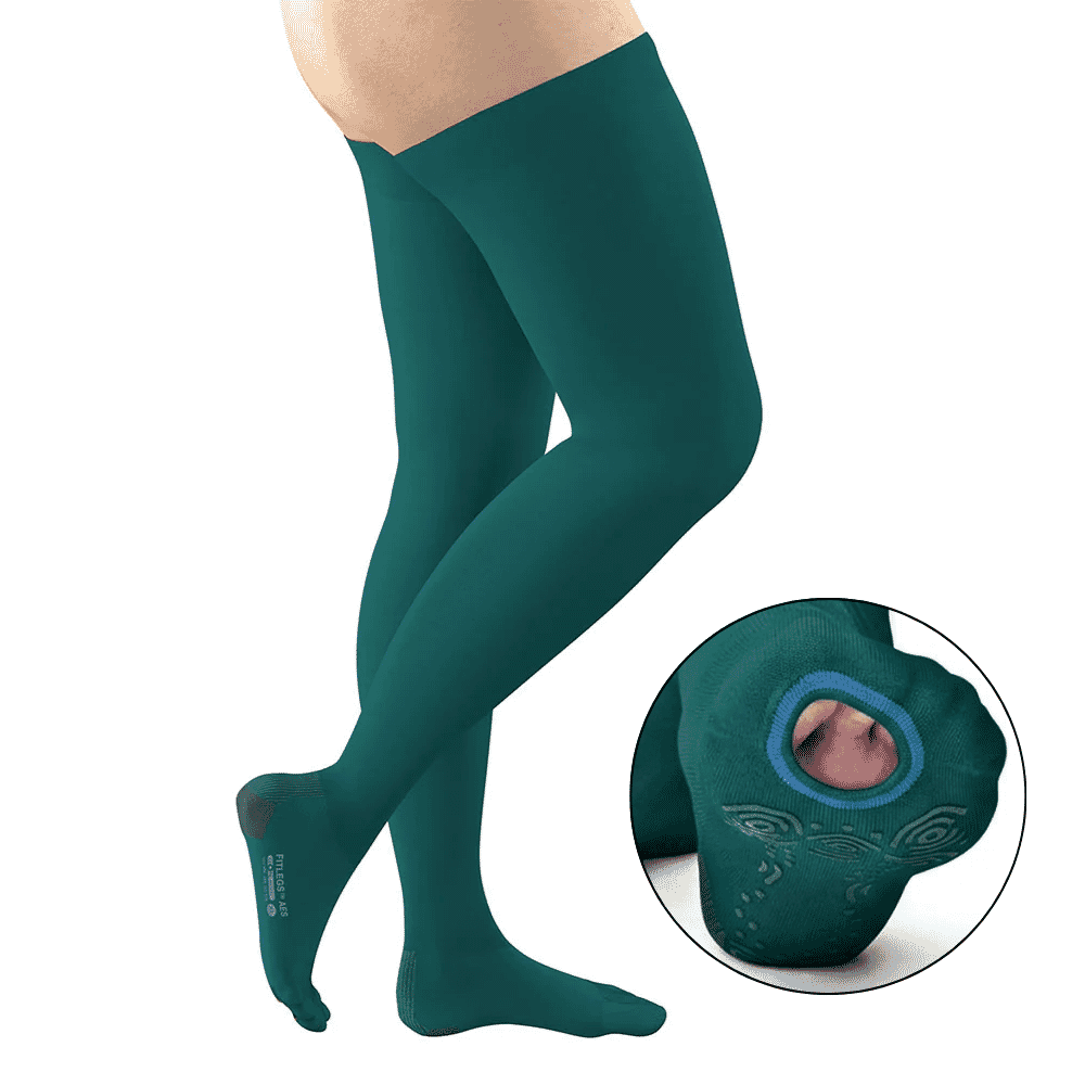 fitlegs open toe compression stockings with grip soles teal