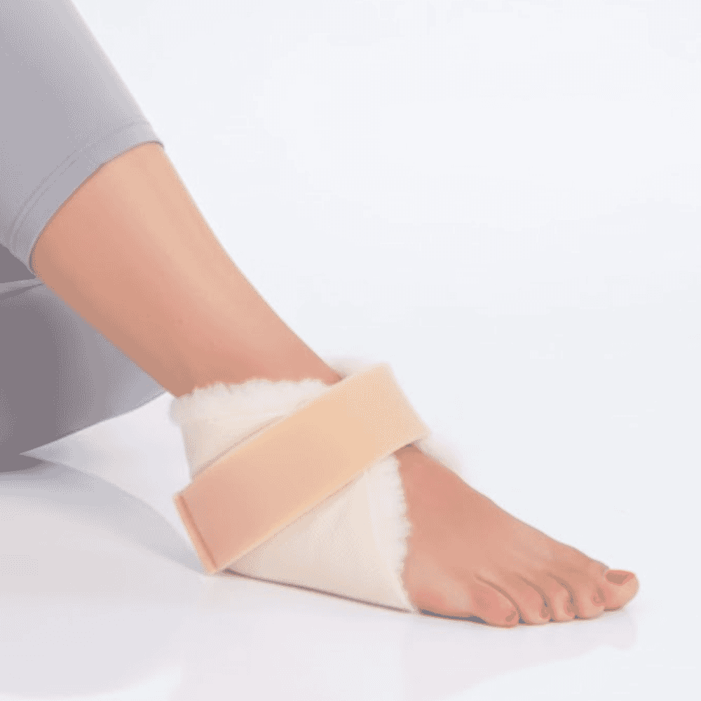 fleece heel protectors in use