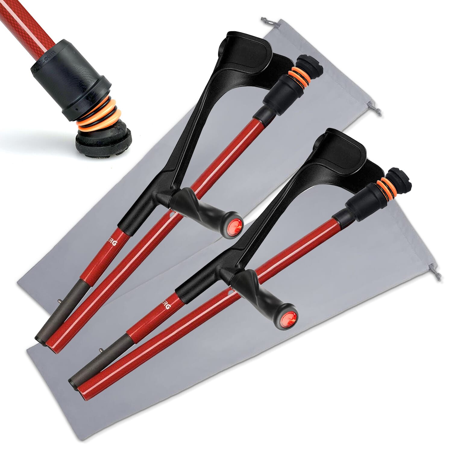 flexyfoot carbon fibre comfort grip folding crutches red pair