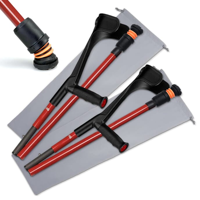 flexyfoot carbon fibre folding crutches red pair