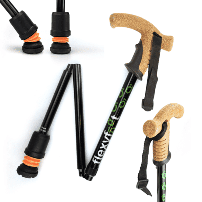 flexyfoot cork handle folding walking stick black