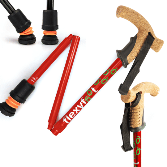 flexyfoot cork handle folding walking stick red