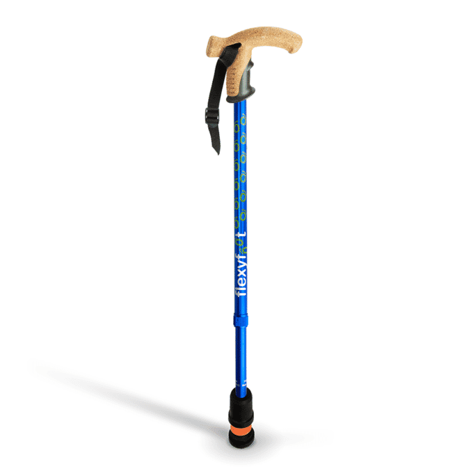 flexyfoot cork handle walking stick blue