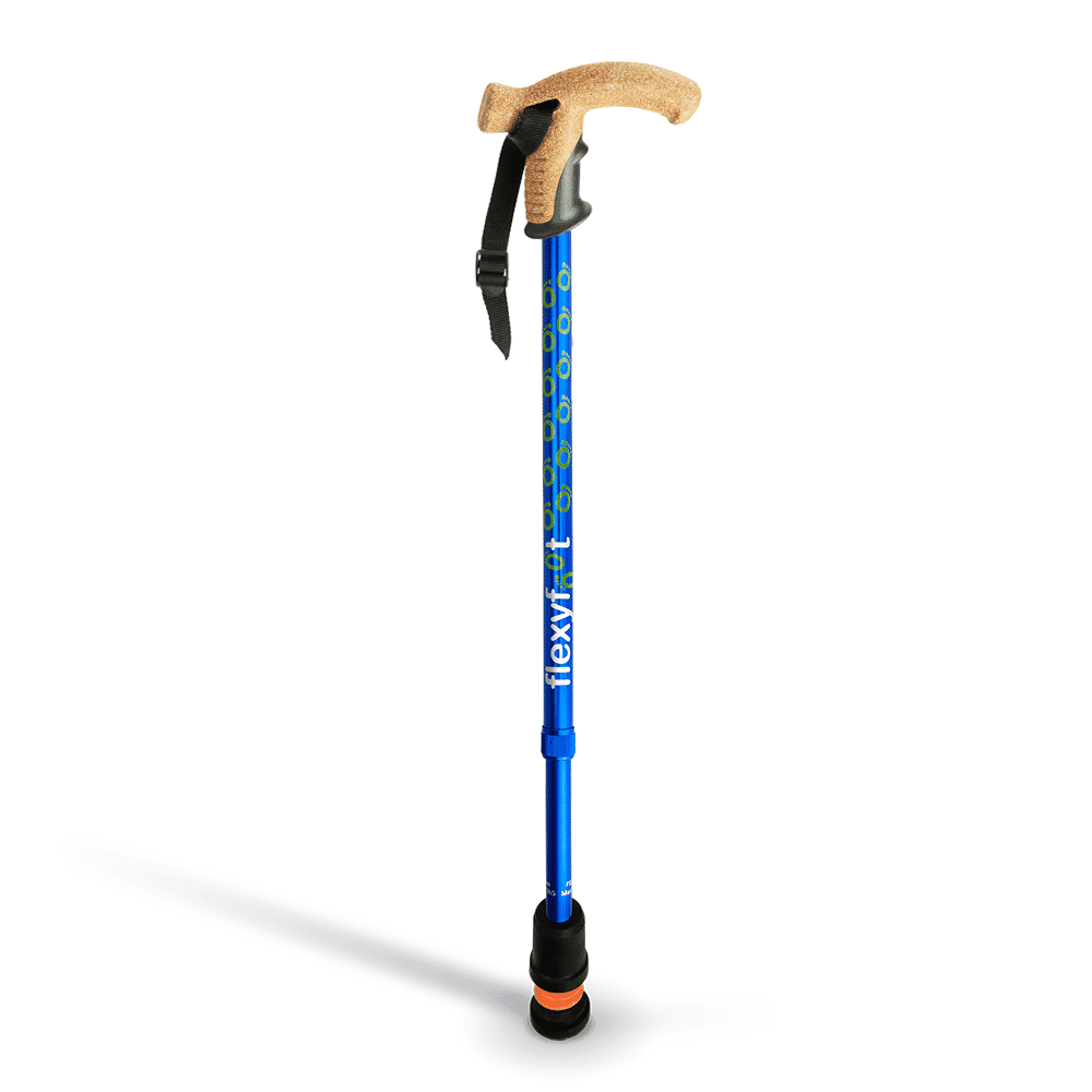 flexyfoot cork handle walking stick blue