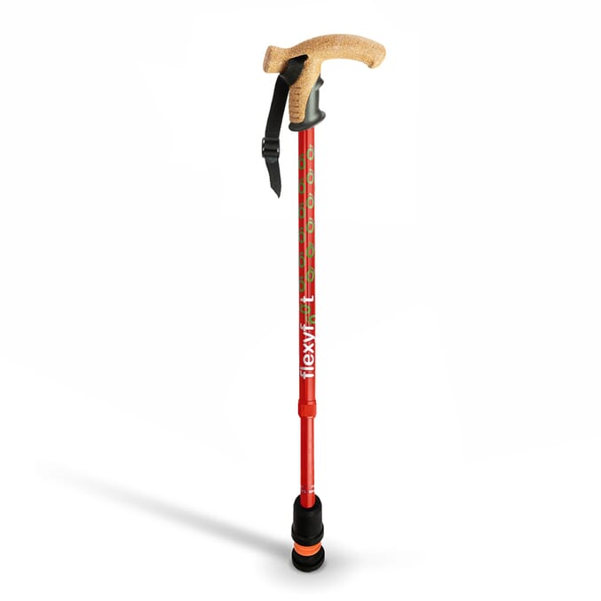 flexyfoot cork handle walking stick red