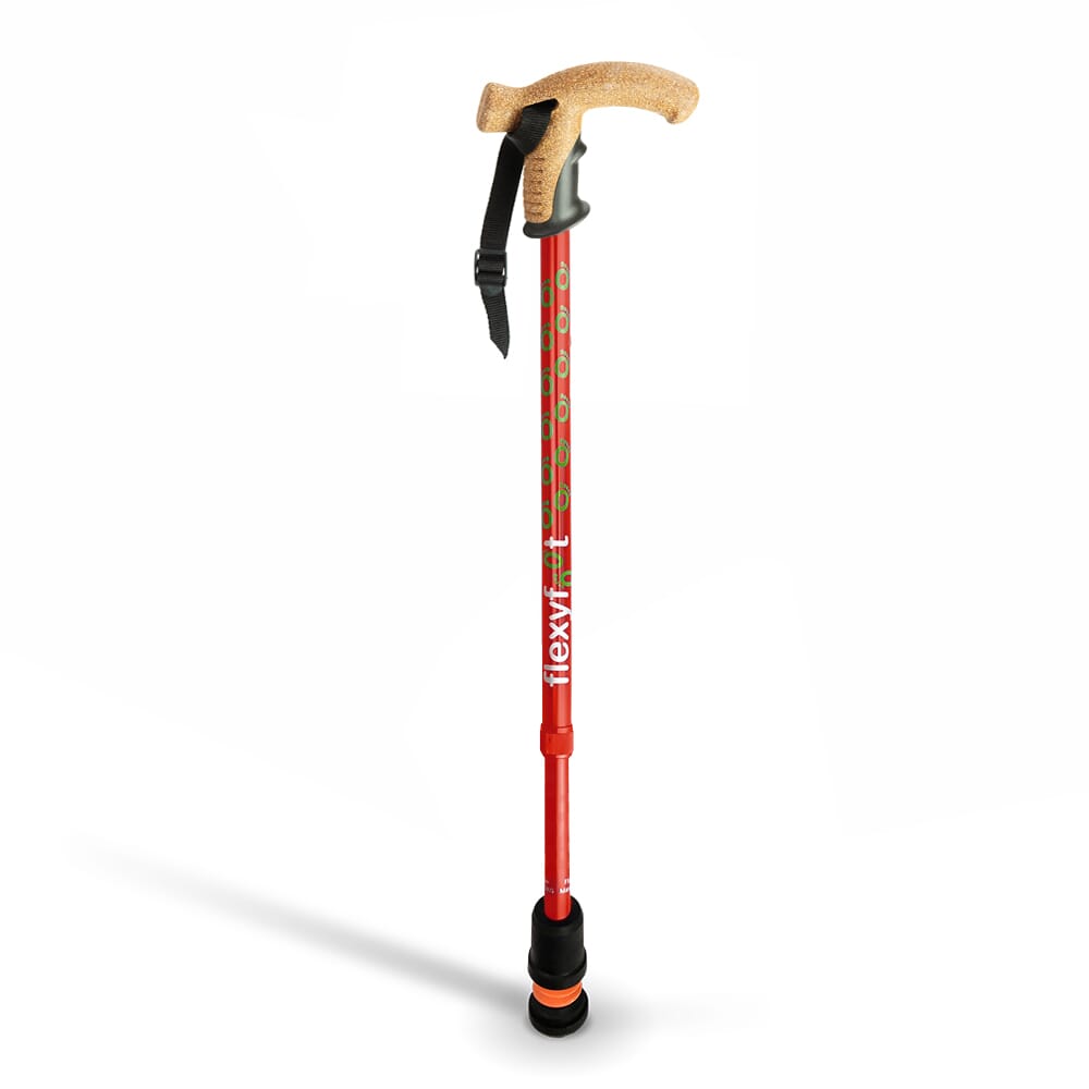 flexyfoot cork handle walking stick red