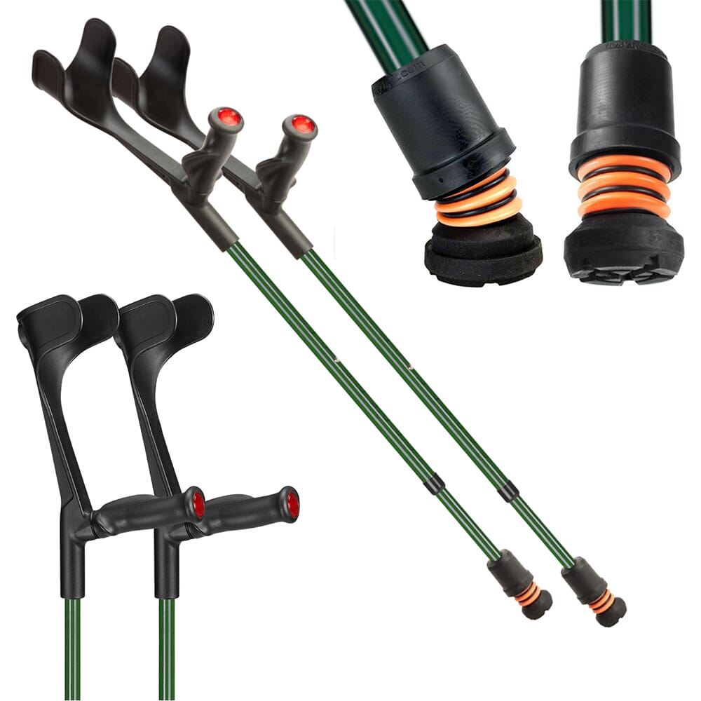 flexyfoot open cuff comfort grip crutches british racing green pair 1