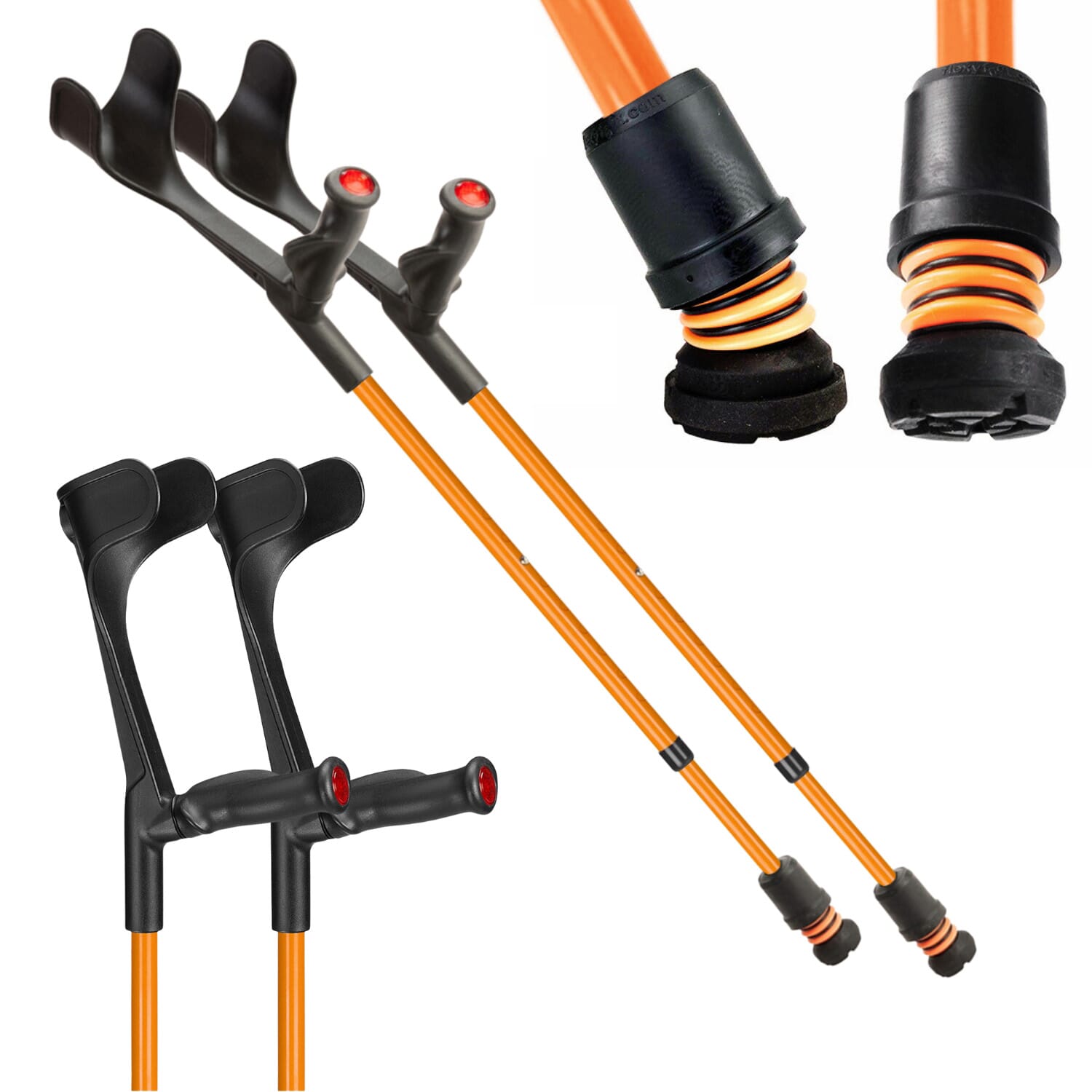 Flexyfoot Open Cuff Comfort Grip Crutches - Orange - Pair - Red - Right ...
