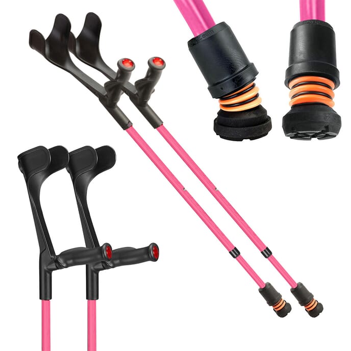 flexyfoot open cuff comfort grip crutches pink pair 1