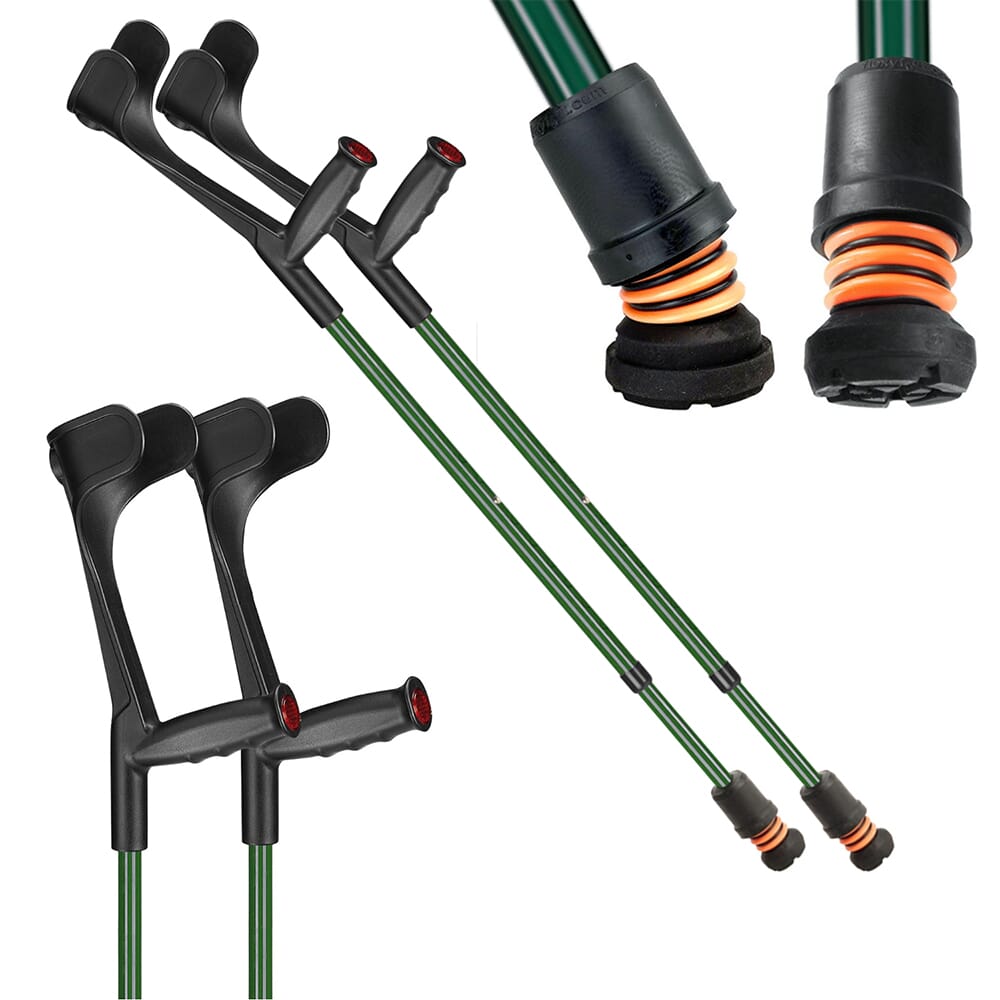 flexyfoot open cuff soft grip crutches british racing green pair 1