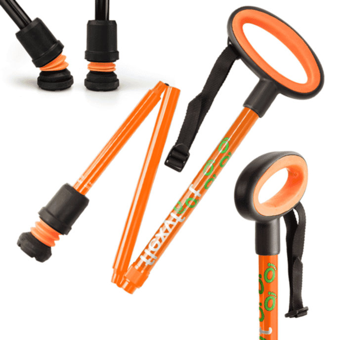 flexyfoot oval handle folding walking stick orange