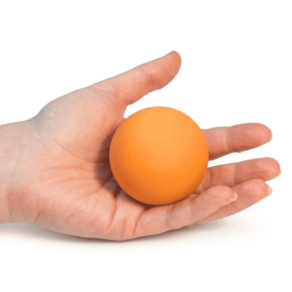 foam stress ball orange in hand