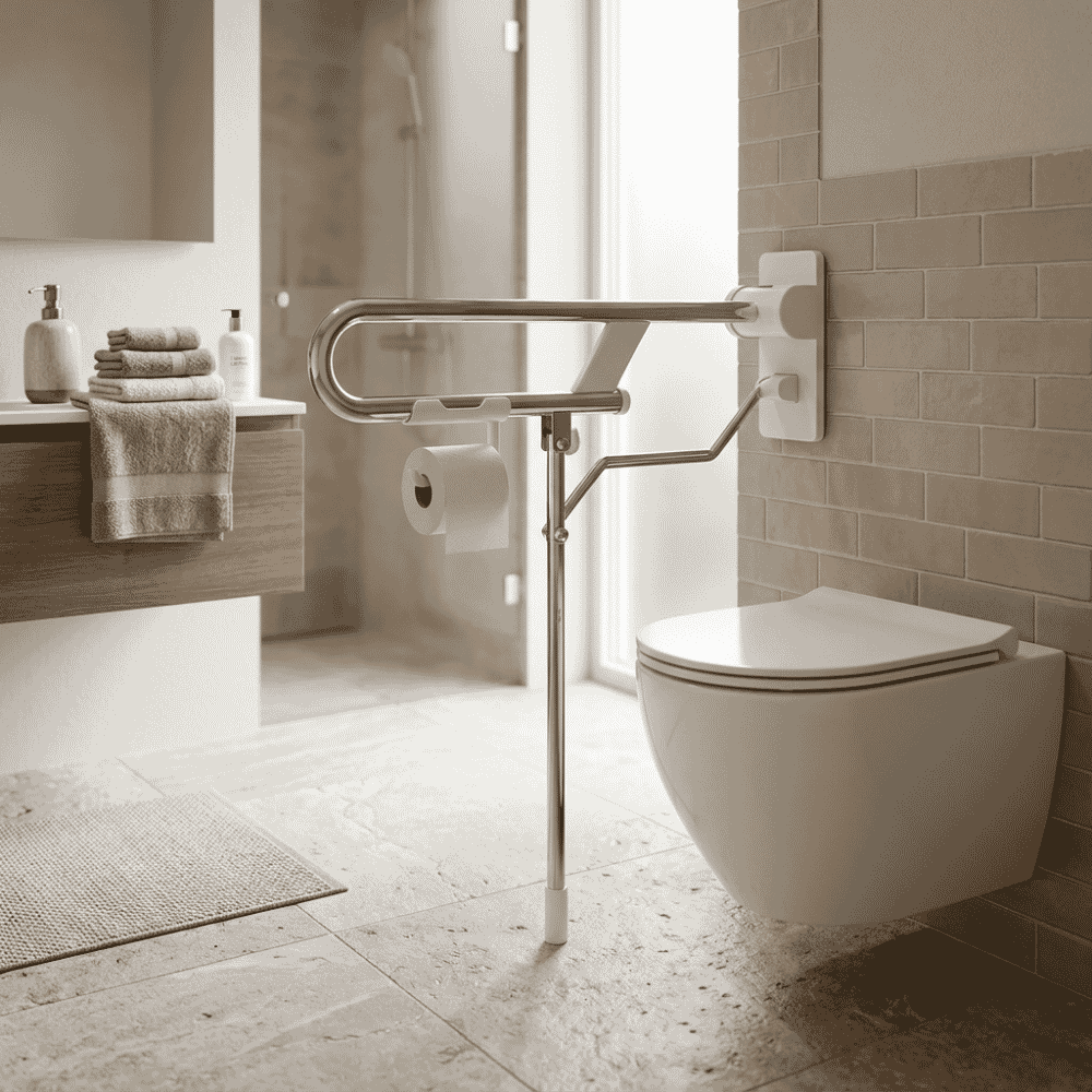 fold up toilet rail with leg lifestyle