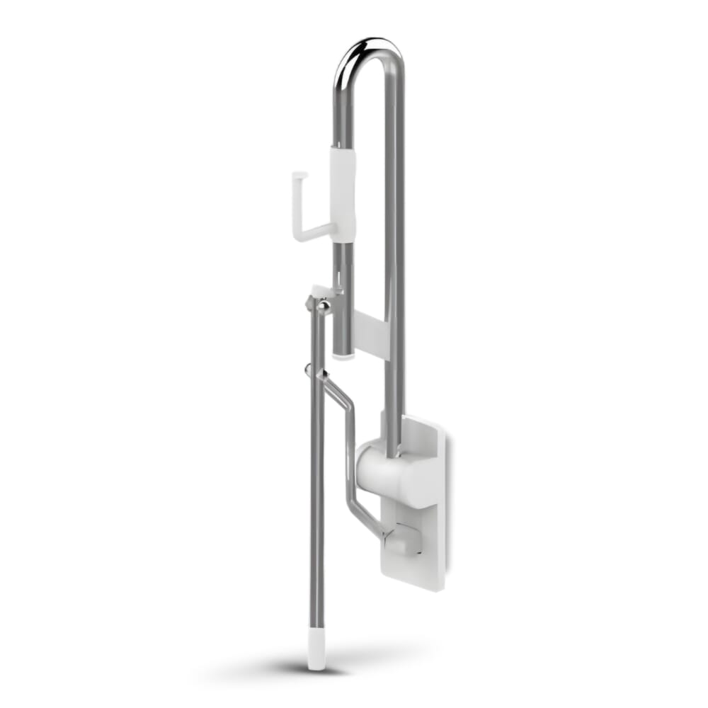 fold up toilet rail with leg white folded