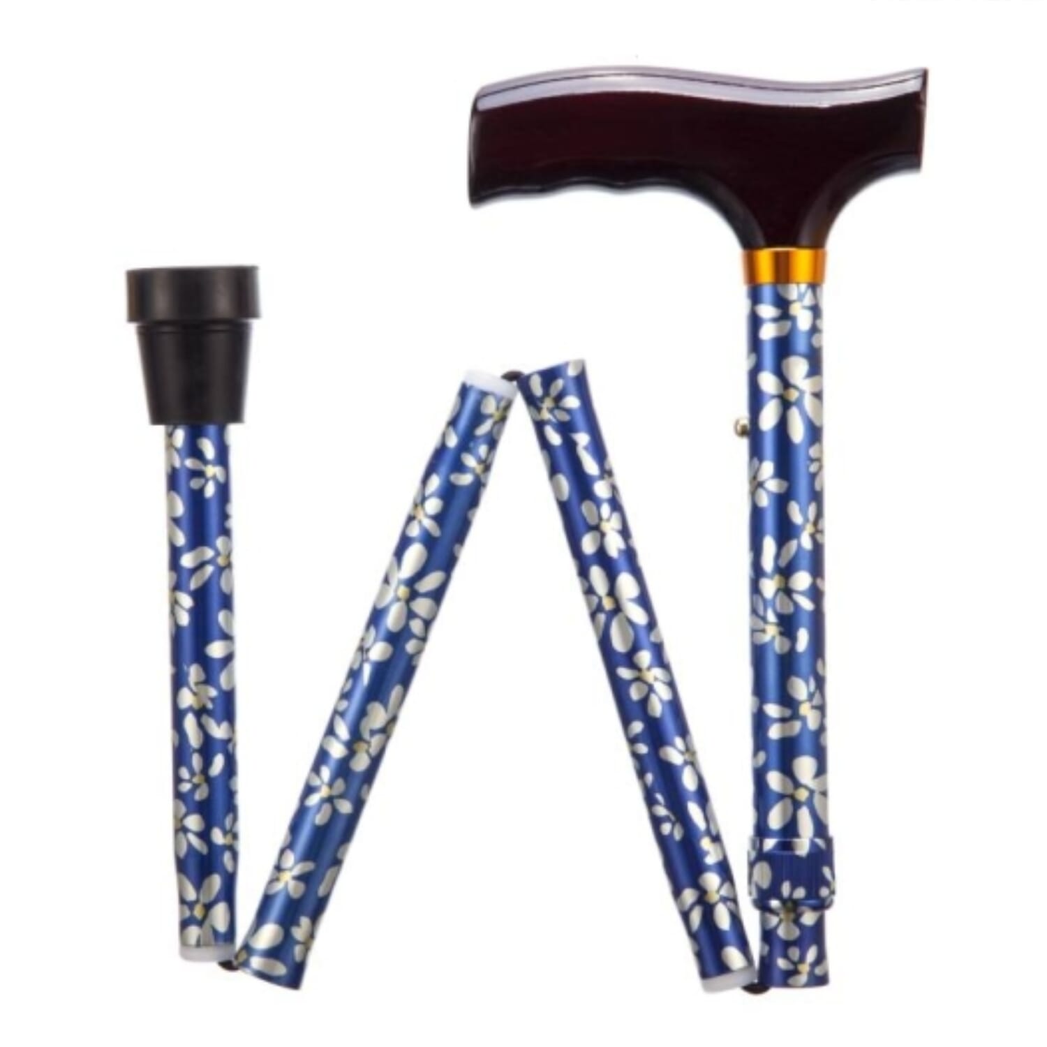 folding adjustable walking stick blue petal
