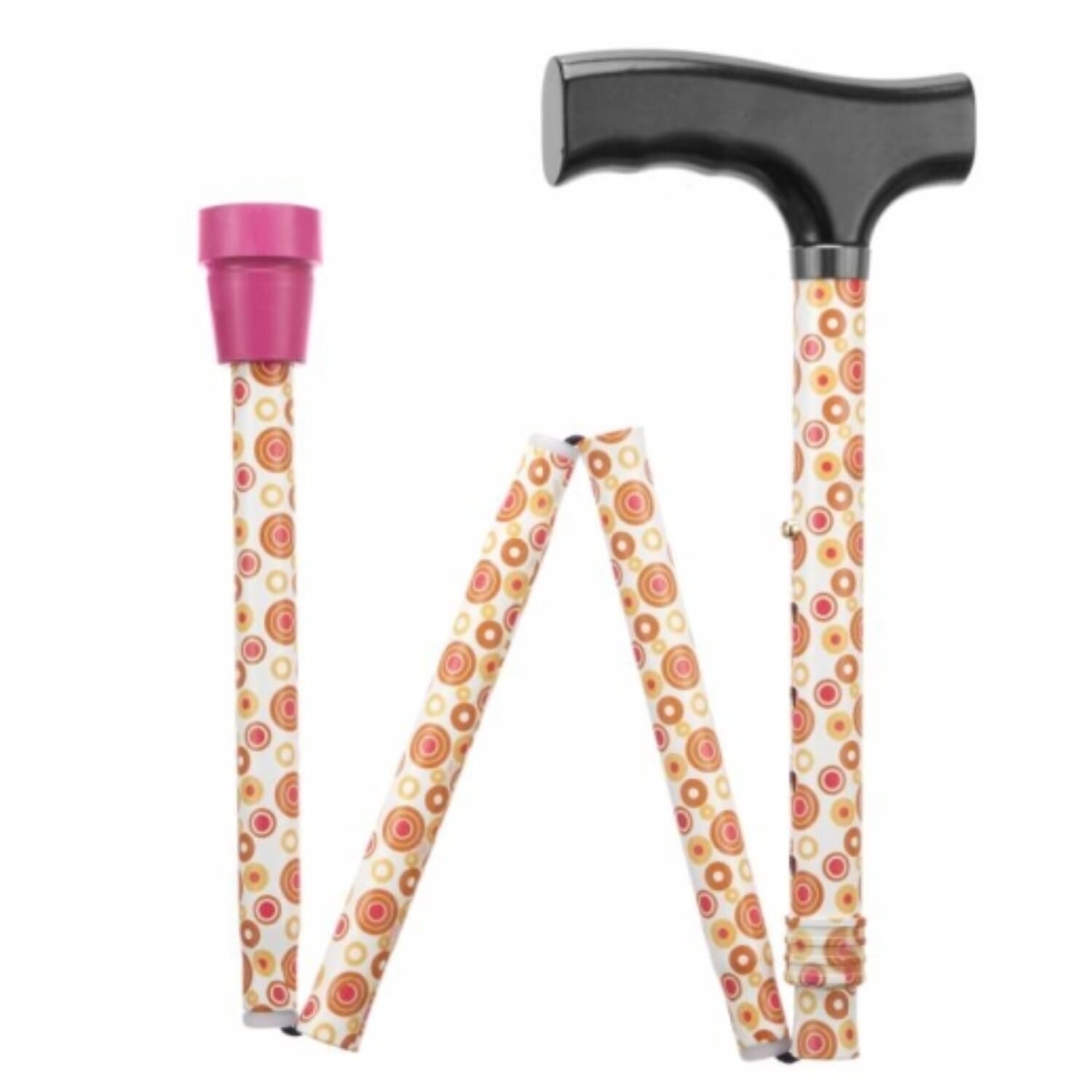 folding adjustable walking stick circles