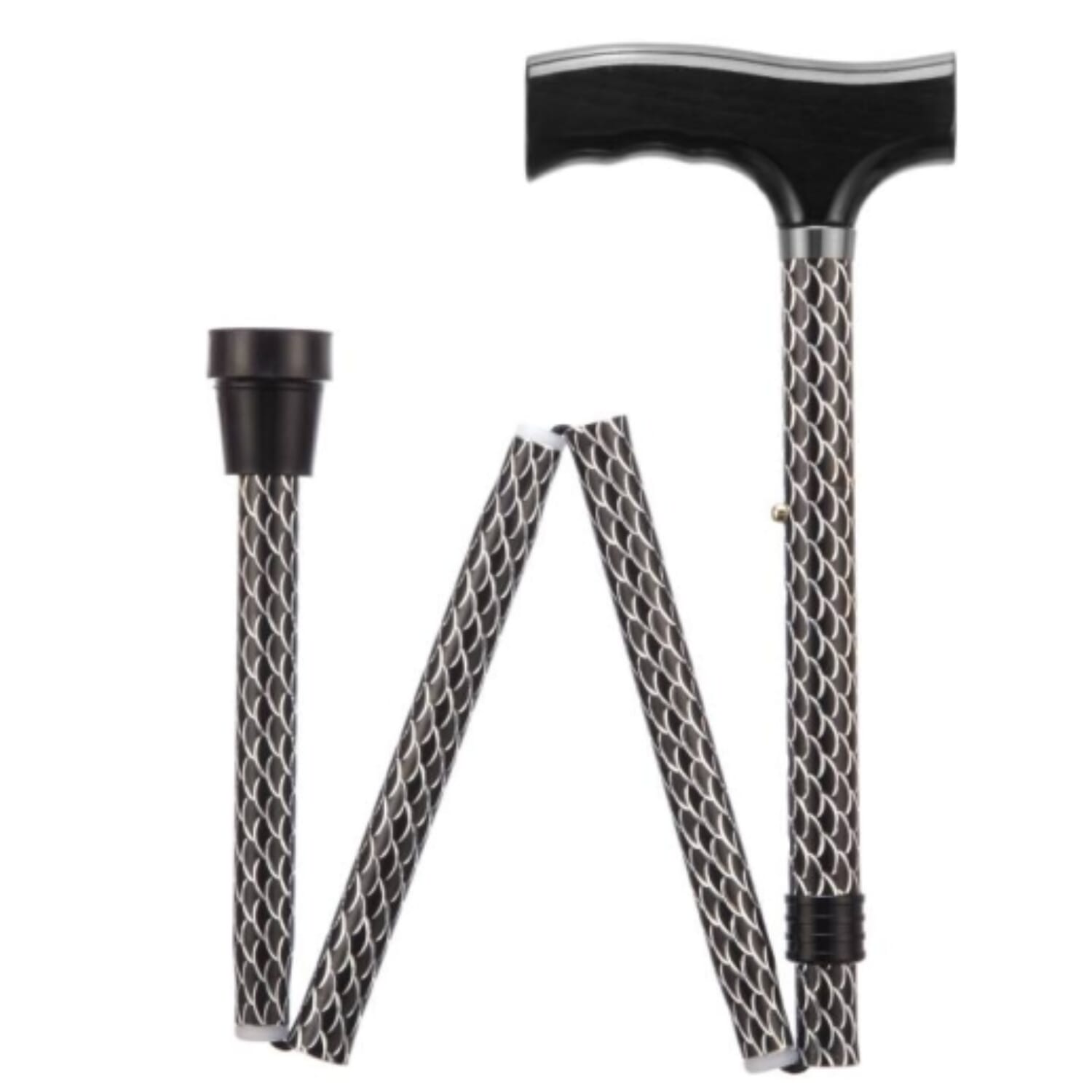 folding adjustable walking stick etched black