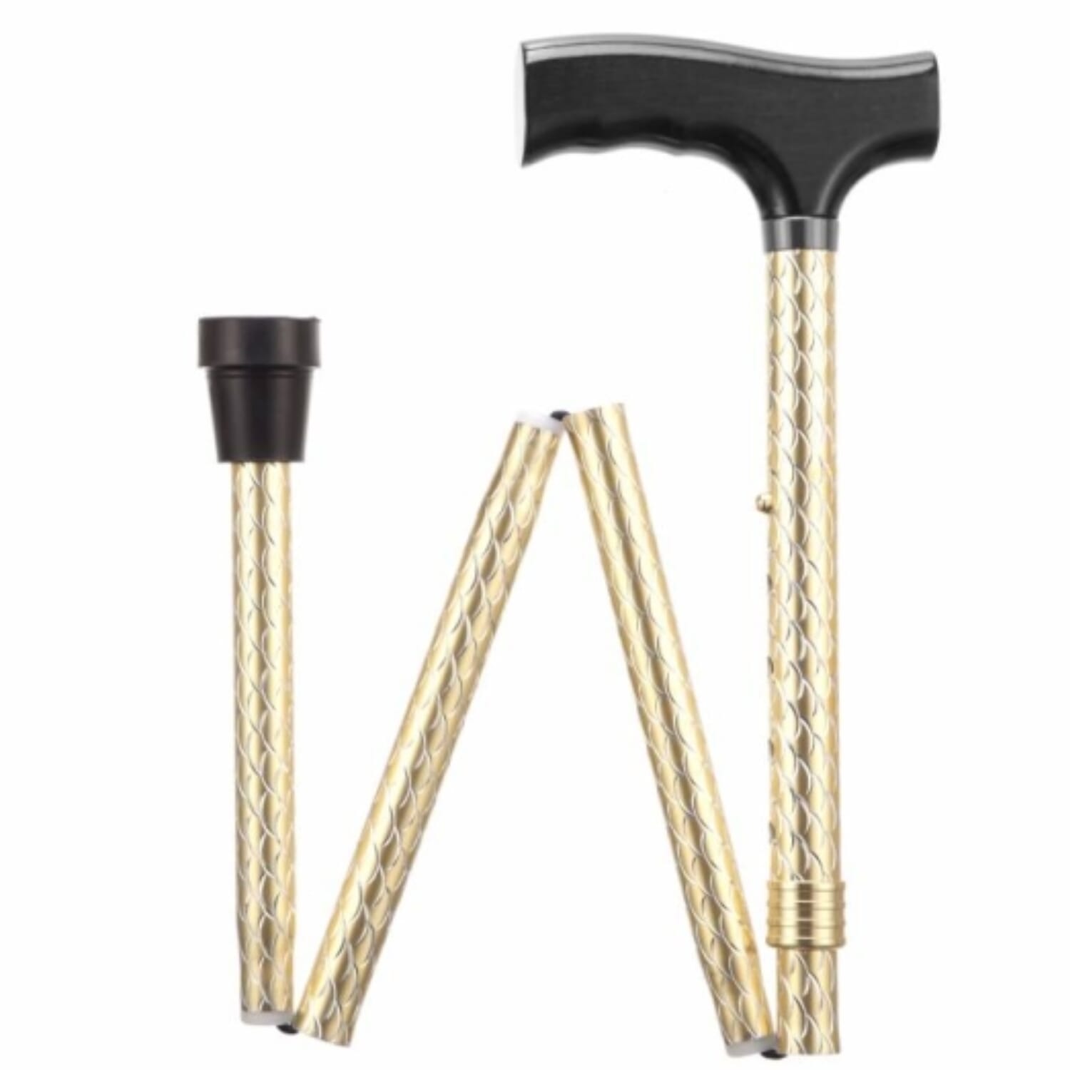 folding adjustable walking stick etched gold