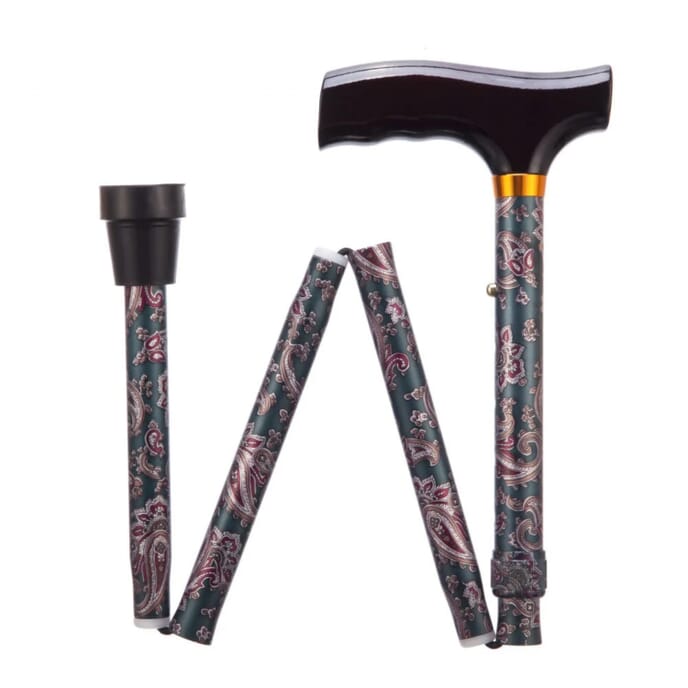 folding adjustable walking stick paisley