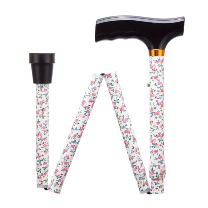 folding adjustable walking stick pink flower