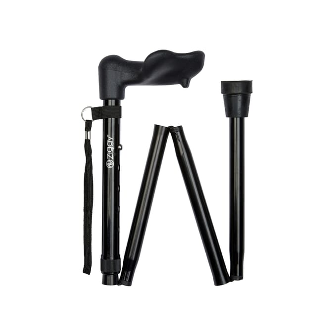 folding anatomical walking stick black right hand folded