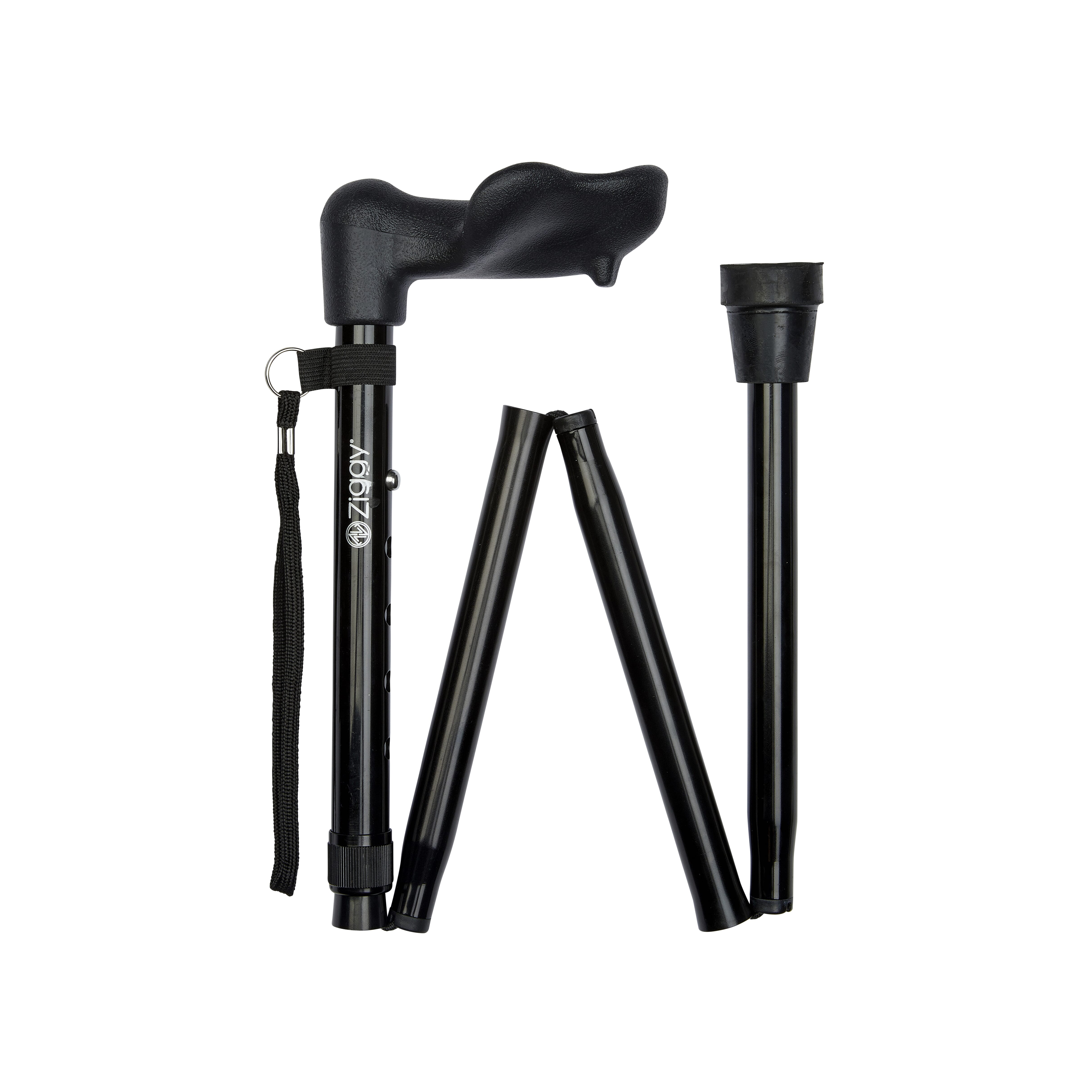 folding anatomical walking stick black right hand folded