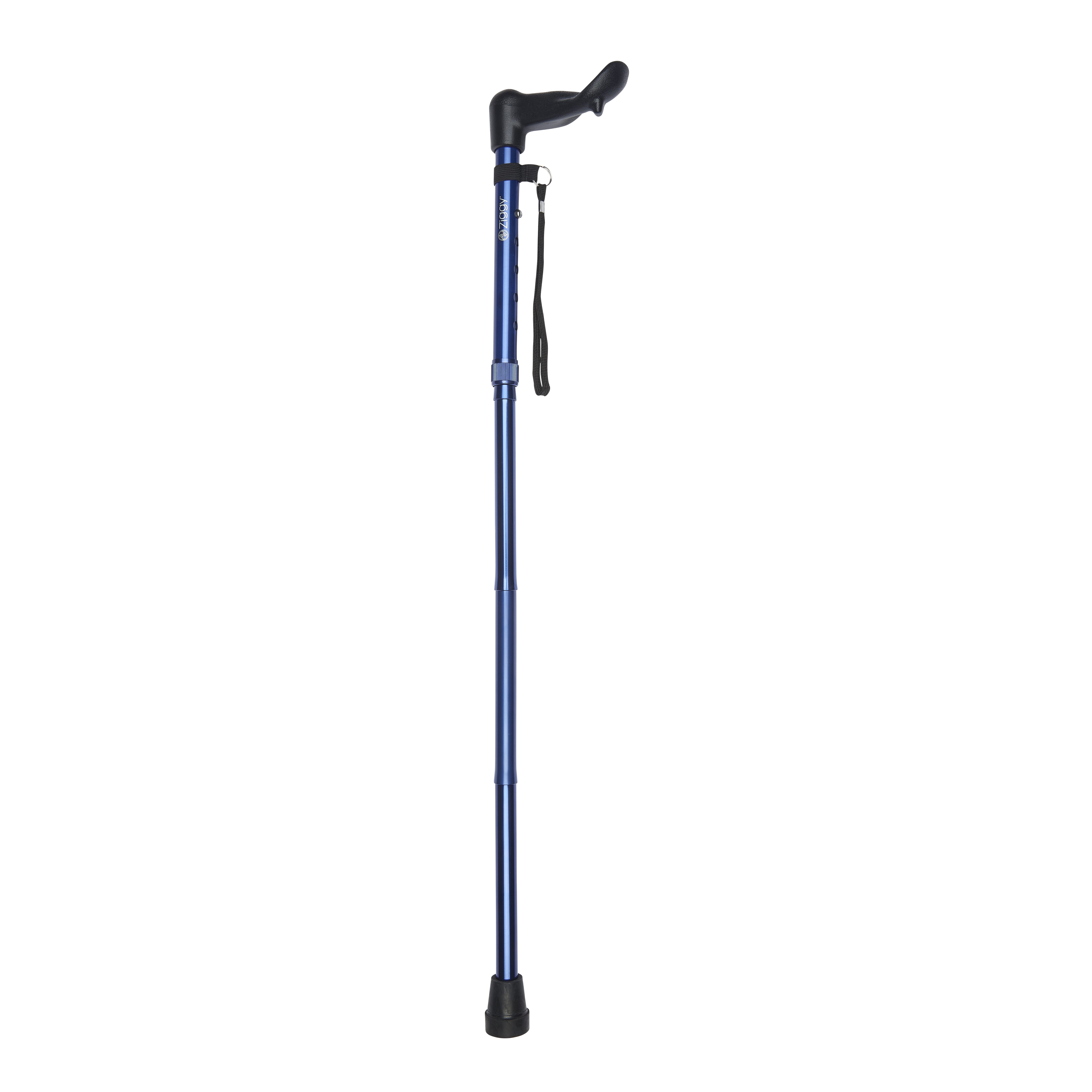 folding anatomical walking stick blue left hand