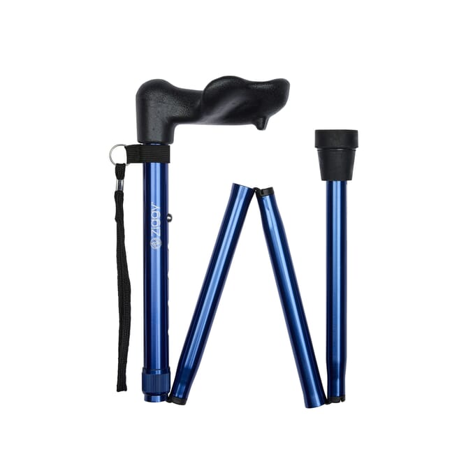 folding anatomical walking stick blue right hand folded