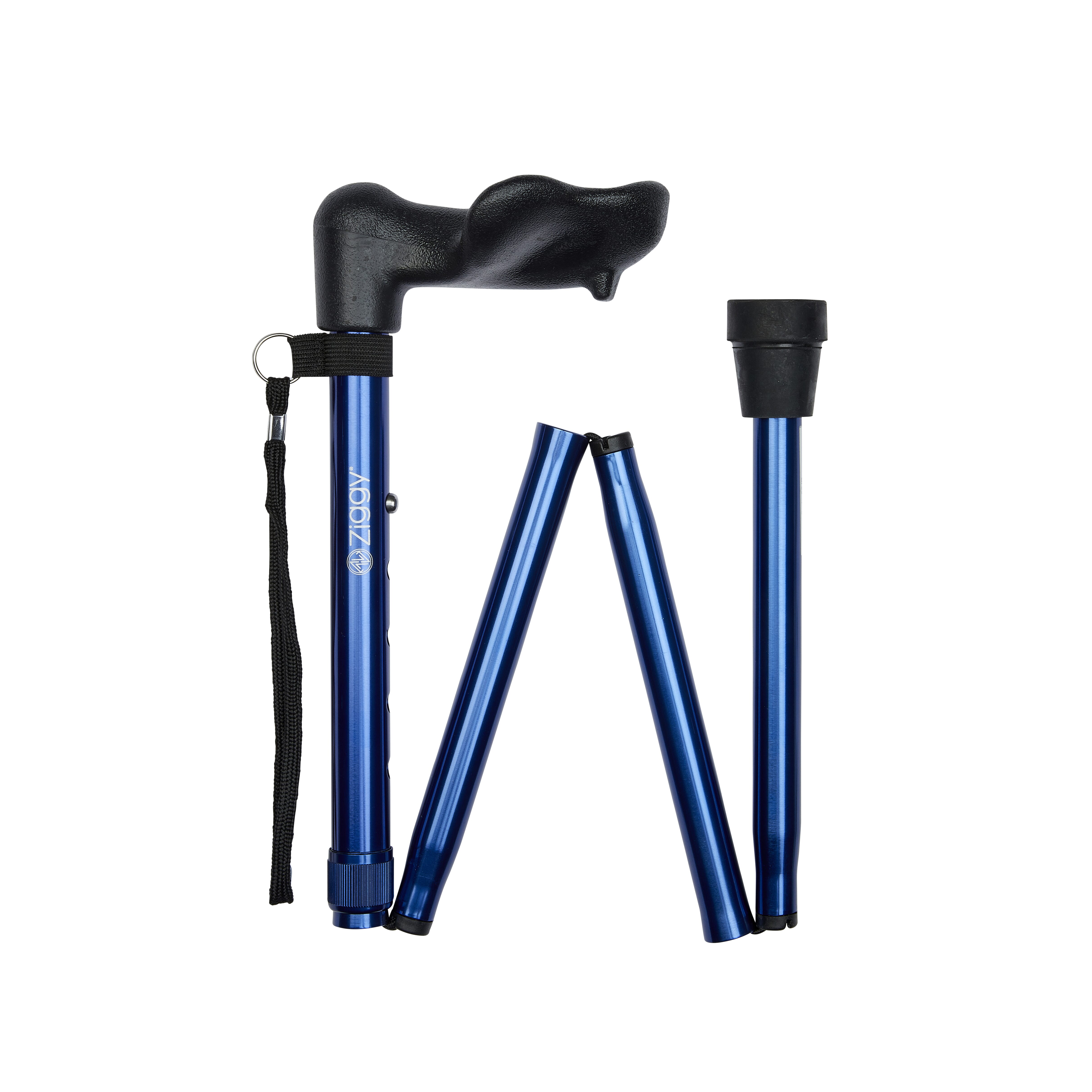 folding anatomical walking stick blue right hand folded