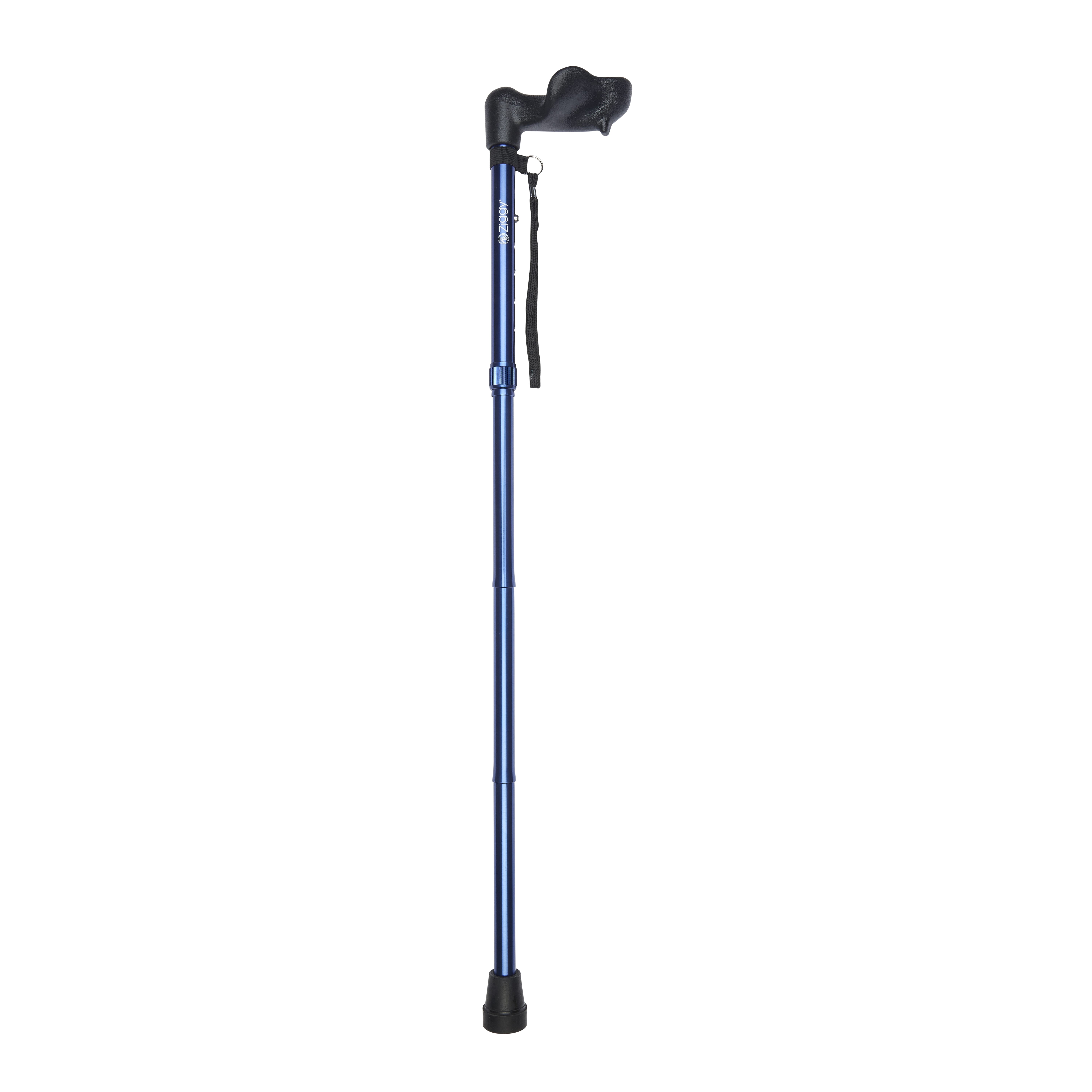 folding anatomical walking stick blue right hand