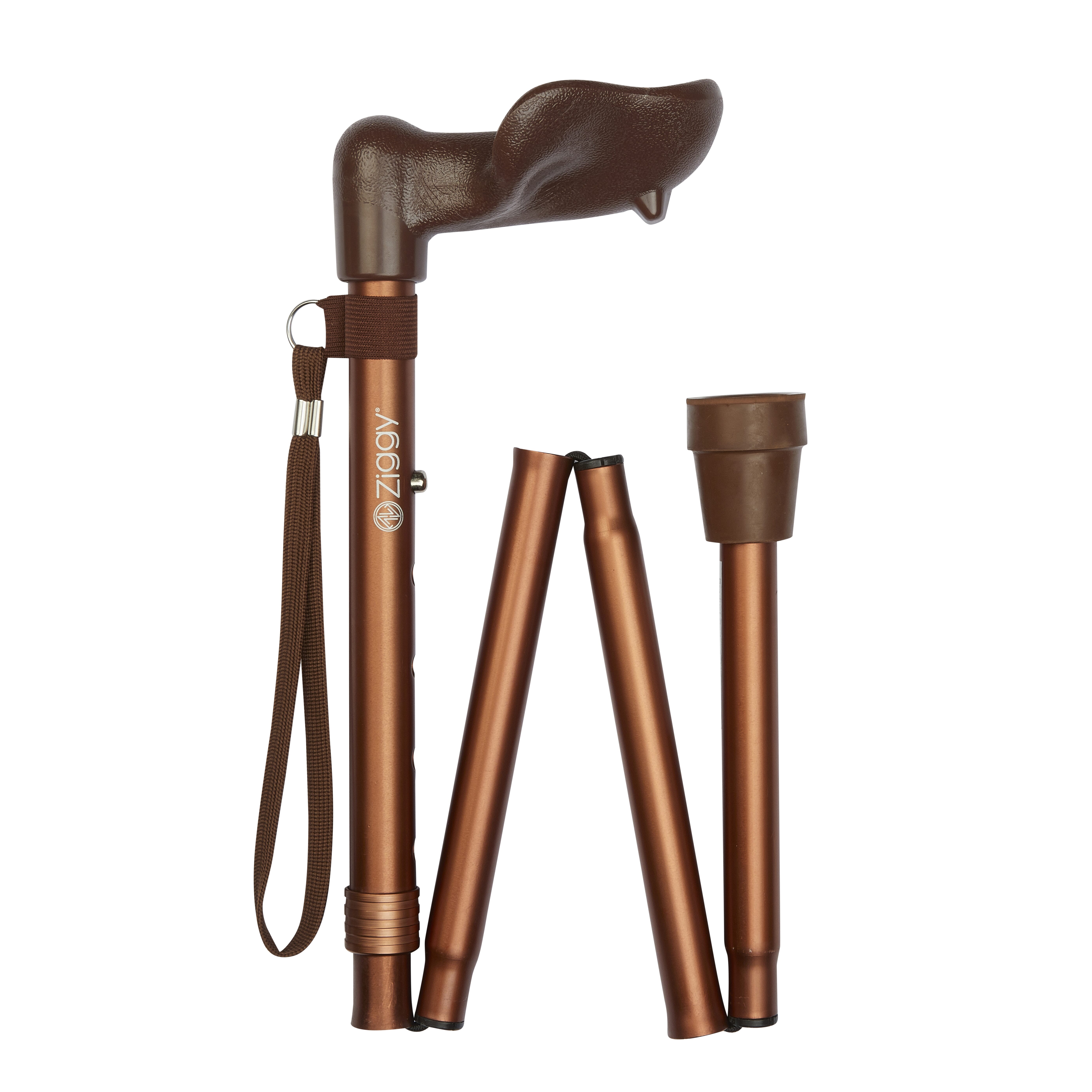 folding anatomical walking stick bronze right folded