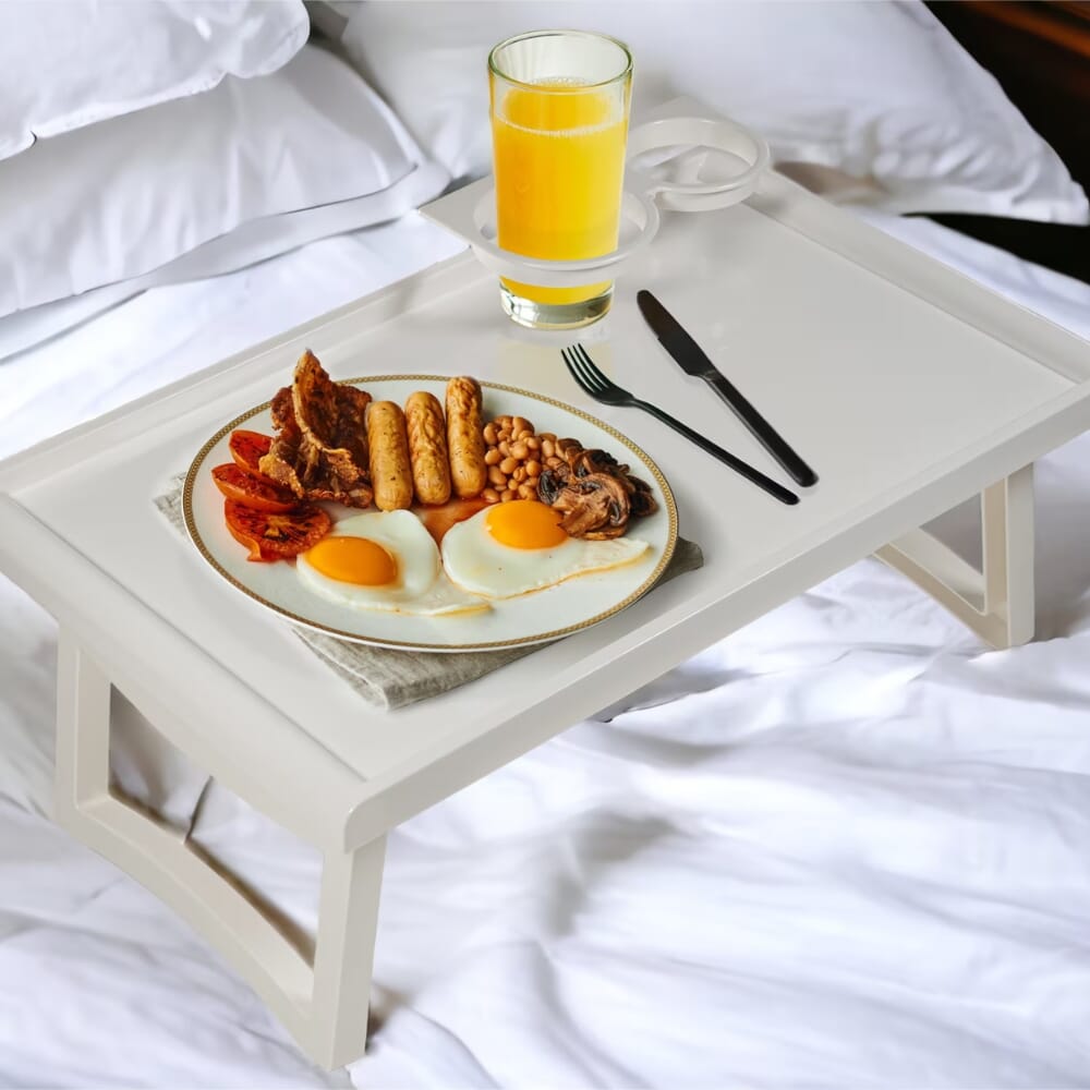 folding bed tray table in use