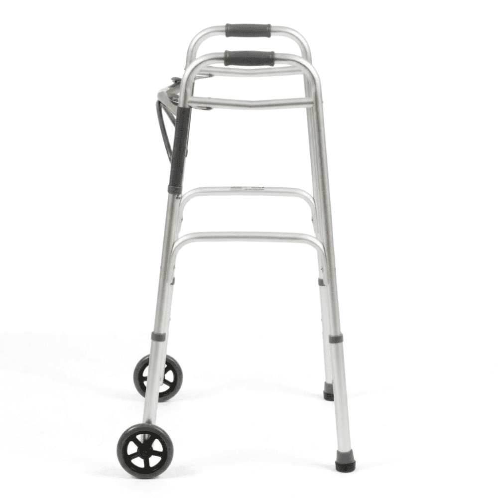 folding heavy duty walking frame with wheels side view