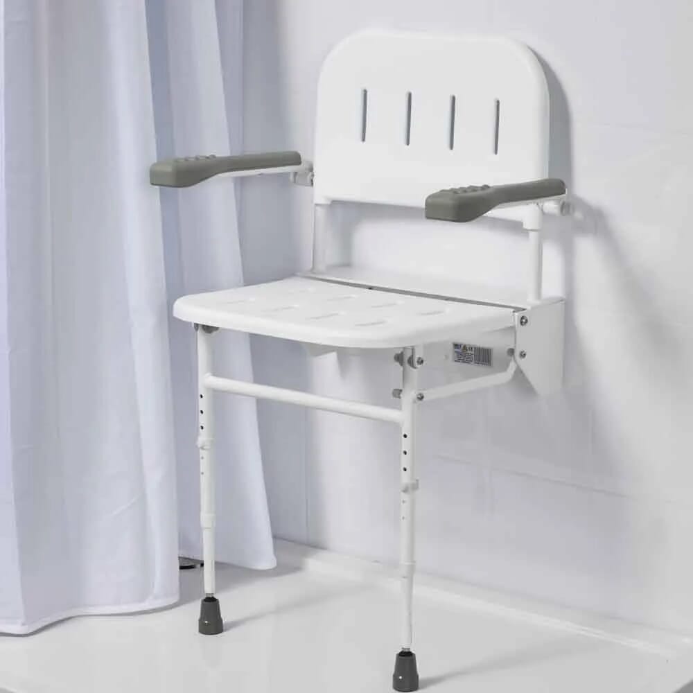 View Folding Shower Seat with Legs with Back Arms information