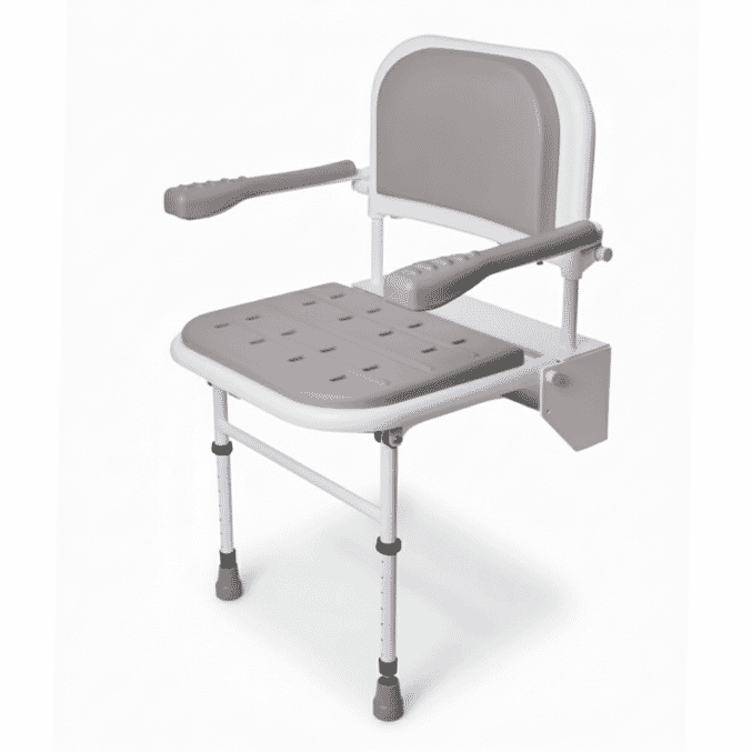 folding shower seat with legs back arms pad seat