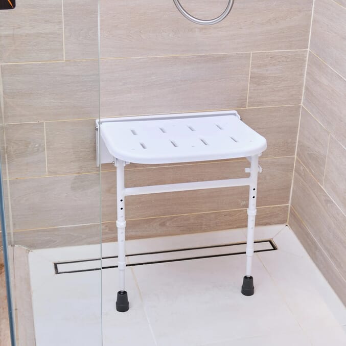 folding shower seat with legs white seat