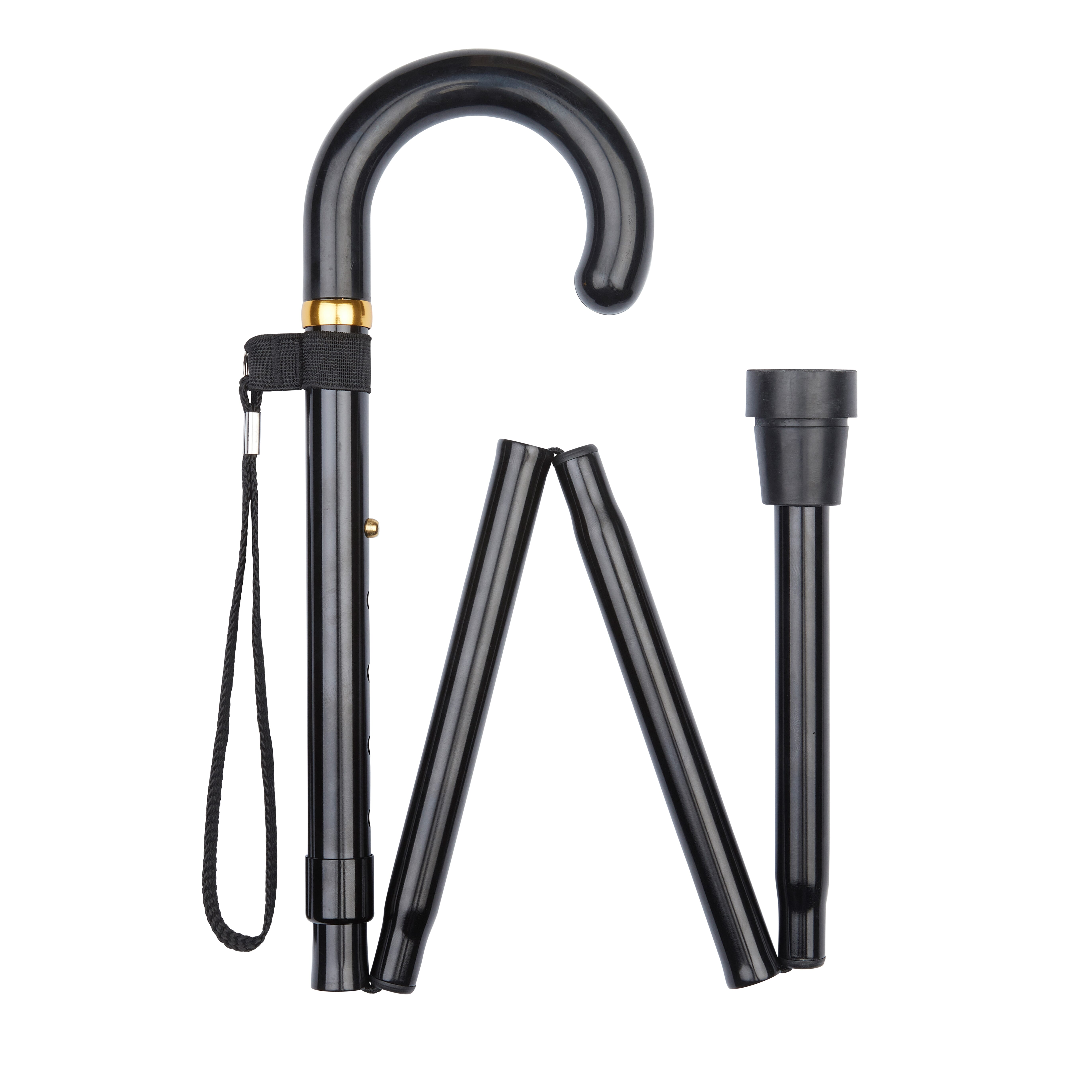 View Folding Stick with Crook Handle Black information