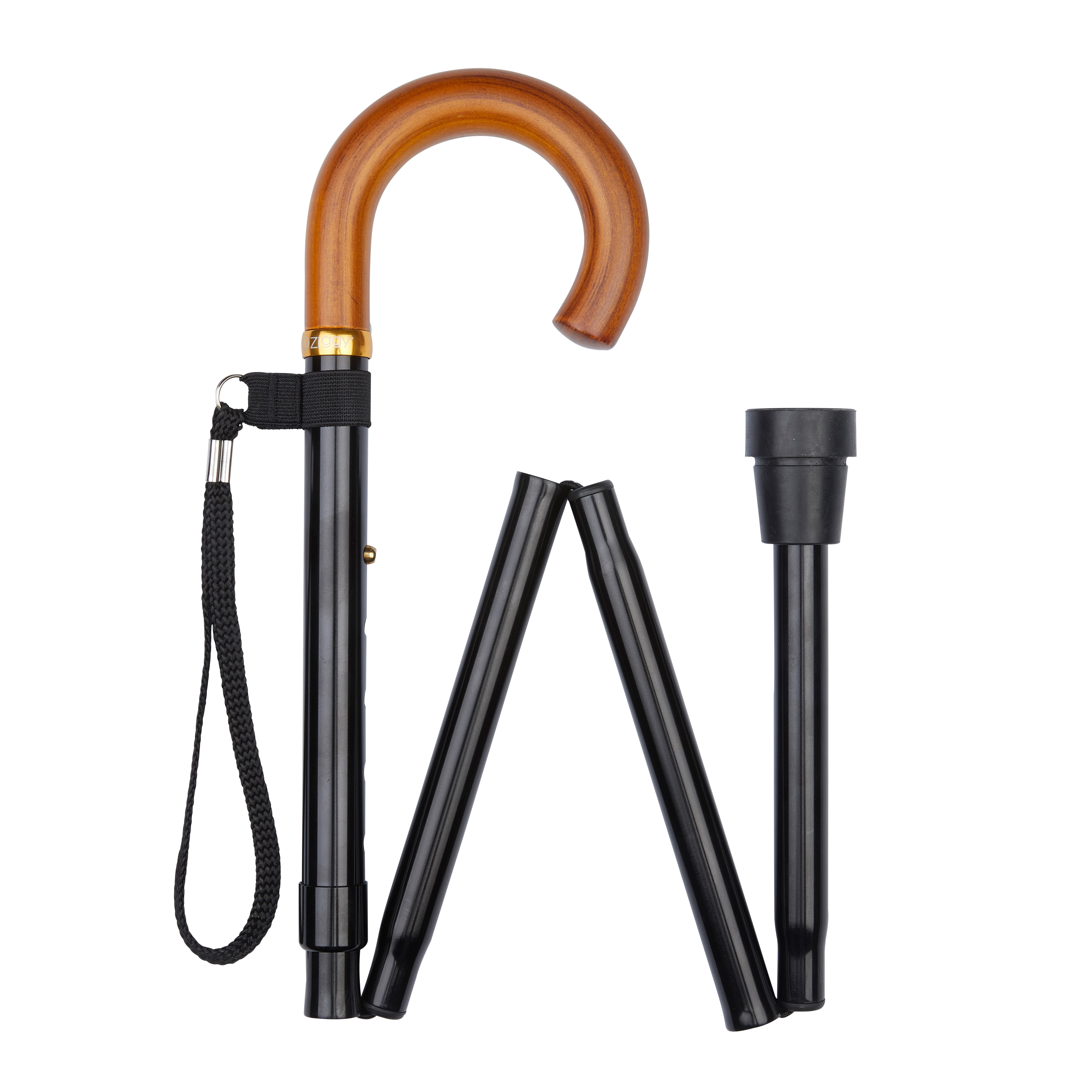 View Folding Stick with Crook Handle Black Natural information